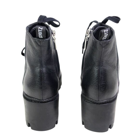 Schutz BLACK GENUINE LEATHER MID HEEL LACE UP ZIP ROUND TOE ANKLE BOOTS Sz 6.5B - Picture 4 of 9